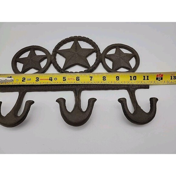 Cast Iron Texas Stars Rings Wall Hook Rack Key Towel Coat Hanger Rustic Brown - Picture 7 of 8